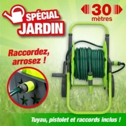 OUTIROR Chariot Enrouleur De Tuyau D'arrosage + 30 Mètres De Tuyau
