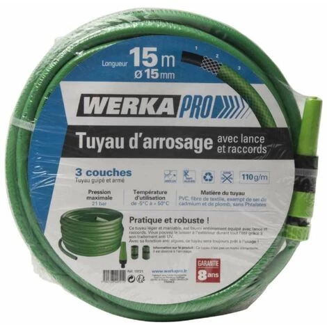 Tuyau Avec Raccords Et Lance D15mm Werkapro 15 M 3 Tuyau Avec Raccords Et Lance D15mm Werkapro 15 M