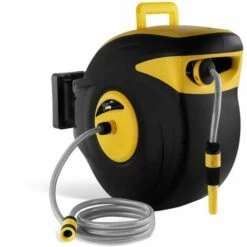 MSW Enrouleur De Tuyau Automatique Dévidoir Arrosage Jardin Pvc 30+2 M Raccord 1/2' - Noir, Jaune