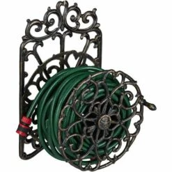 Relaxdays Support Tuyau D’arrosage, Design Antique, Rotatif, Fixation Murale En Fonte, HlP 34x23x18cm;noir-doré