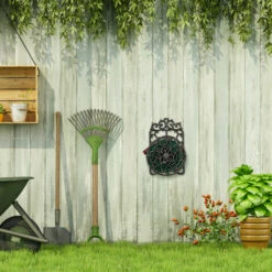 Relaxdays Support Tuyau D’arrosage, Design Antique, Rotatif, Fixation Murale En Fonte, HlP 34x23x18cm;noir-doré -Tuyau d'arrosage Soldes 18194251 3