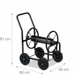 Relaxdays Chariot à Tuyaux En Métal, 4 Roues En Caoutchouc, XL Enrouleur Tuyaux, Manivelle, Tuyau 60 M, HlP 81x48x80cm -Tuyau d'arrosage Soldes 18408142 4