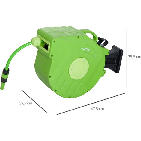 Outsunny Dévidoir Mural Enrouleur Automatique Pivotant 180° Tuyau 20 + 2 M Avec Lance Arrosage Support Mural Intégré Vert - Vert 5 Outsunny Dévidoir Mural Enrouleur Automatique Pivotant 180° Tuyau 20 + 2 M Avec Lance Arrosage Support Mural Intégré Vert - Vert – Image 3