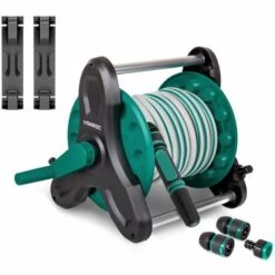 VONROC Dévidoir Avec Tuyau D’arrosage De 10m – Kit De Démarrage Complet – Tuyau D’arrosage, Buse D’arrosage, Raccords De Tuyau Et Raccord De Robinet Inclus