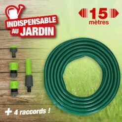 OUTIROR Tuyau D'arrosage 15 Mètres De Long Et Ses 4 Embouts