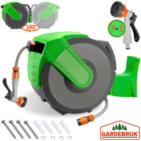 GARDEBRUK Enrouleur Automatique De Tuyau D'arrosage 30+2m 7en1dévidoir Eau Pivotable 180° 4 GARDEBRUK Enrouleur Automatique De Tuyau D'arrosage 30+2m 7en1dévidoir Eau Pivotable 180° – Image 2