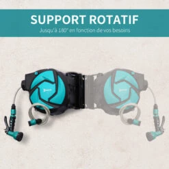 Outsunny Dévidoir Mural Enrouleur Automatique Pivotant 180° Tuyau 10 + 1 M Avec Lance Arrosage Support Mural Intégré Turquoise Noir - Turquoise 11 Outsunny Dévidoir Mural Enrouleur Automatique Pivotant 180° Tuyau 10 + 1 M Avec Lance Arrosage Support Mural Intégré Turquoise Noir - Turquoise -Tuyau d'arrosage Soldes 25008193 5