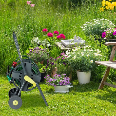 Relaxdays Chariot à Tuyau 45 M, Roulettes Pour Le Jardin & Le Balcon, Avec Roues, 76,5x44x41 Cm, Arrosage, Gris - Jaune 4 Relaxdays Chariot à Tuyau 45 M, Roulettes Pour Le Jardin & Le Balcon, Avec Roues, 76,5x44x41 Cm, Arrosage, Gris - Jaune – Image 2