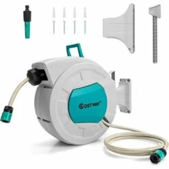 COSTWAY Enrouleur De Tuyau à Eau Rétractable 1/2", Dévidoir Mural Pivotant Pour Tuyau D’Air Pour Compresseur Avec Structure Robuste Et Pression De 120 PSI(Enrouleur De Tuyau à Air)