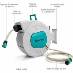 COSTWAY Enrouleur De Tuyau à Eau Rétractable 1/2", Dévidoir Mural Pivotant Pour Tuyau D’Air Pour Compresseur Avec Structure Robuste Et Pression De 120 PSI(Enrouleur De Tuyau à Air) 10 COSTWAY Enrouleur De Tuyau à Eau Rétractable 1/2", Dévidoir Mural Pivotant Pour Tuyau D’Air Pour Compresseur Avec Structure Robuste Et Pression De 120 PSI(Enrouleur De Tuyau à Air) -Tuyau d'arrosage Soldes 26744199 4