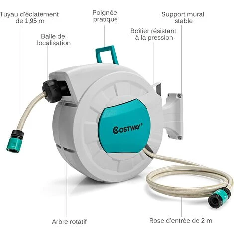 COSTWAY Enrouleur De Tuyau à Eau Rétractable 1/2", Dévidoir Mural Pivotant Pour Tuyau D’Air Pour Compresseur Avec Structure Robuste Et Pression De 120 PSI(Enrouleur De Tuyau à Air) 6 COSTWAY Enrouleur De Tuyau à Eau Rétractable 1/2", Dévidoir Mural Pivotant Pour Tuyau D’Air Pour Compresseur Avec Structure Robuste Et Pression De 120 PSI(Enrouleur De Tuyau à Air) – Image 4