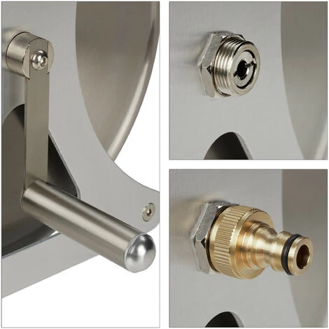 Relaxdays Enrouleur Pour Tuyau Métal, Dévidoir Vide, Acier Inoxydable & Aluminium, Sol & Mur, 30,5x45x36,5 Cm, Argenté 5 Relaxdays Enrouleur Pour Tuyau Métal, Dévidoir Vide, Acier Inoxydable & Aluminium, Sol & Mur, 30,5x45x36,5 Cm, Argenté – Image 3