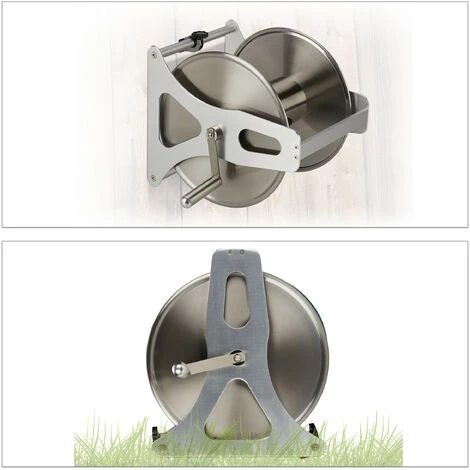 Relaxdays Enrouleur Pour Tuyau Métal, Dévidoir Vide, Acier Inoxydable & Aluminium, Sol & Mur, 30,5x45x36,5 Cm, Argenté 6 Relaxdays Enrouleur Pour Tuyau Métal, Dévidoir Vide, Acier Inoxydable & Aluminium, Sol & Mur, 30,5x45x36,5 Cm, Argenté – Image 4