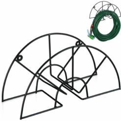 Relaxdays Support Tuyau D’arrosage, Pour 45 M & 5/8", Enrouleur, Dévidoir, Acier, Montage Mural, Rond, Jardin, Noir