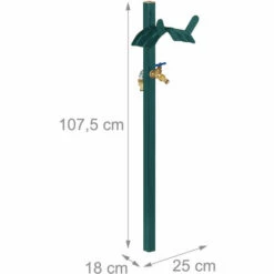 Relaxdays Porte-tuyau D’arrosage Avec Robinet, 2 Adaptateurs 1/2" Inclus, Acier, Colonne D’eau, HLP 107,5x25x18cm, Vert -Tuyau d'arrosage Soldes 27614567 5
