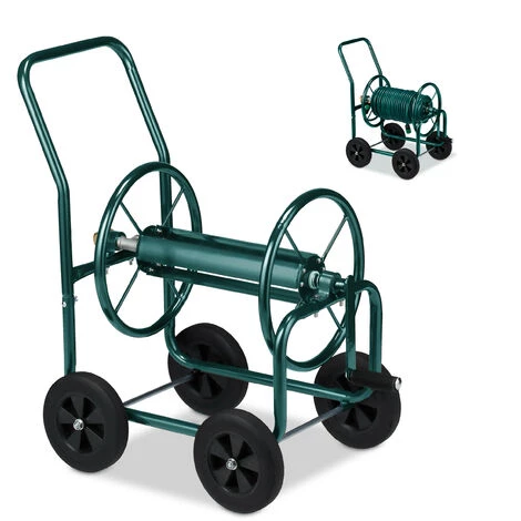 Relaxdays Dévidoir Tuyau D’arrosage, Connexion 1/2" & 3/4", Jusqu’à 60 M De Long, 4 Roues En Caoutchouc, Métal, Vert 3 Relaxdays Dévidoir Tuyau D’arrosage, Connexion 1/2" & 3/4", Jusqu’à 60 M De Long, 4 Roues En Caoutchouc, Métal, Vert
