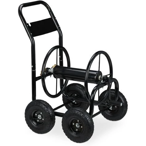 Relaxdays Dévidoir Tuyau D’arrosage, Métal, Connexion 1/2" & 3/4", Tambour Mobile, Jusqu’à 75 M De Long, 4 Roues, Noir 4 Relaxdays Dévidoir Tuyau D’arrosage, Métal, Connexion 1/2" & 3/4", Tambour Mobile, Jusqu’à 75 M De Long, 4 Roues, Noir – Image 2