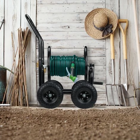 Relaxdays Dévidoir Tuyau D’arrosage, Métal, Connexion 1/2" & 3/4", Tambour Mobile, Jusqu’à 75 M De Long, 4 Roues, Noir 5 Relaxdays Dévidoir Tuyau D’arrosage, Métal, Connexion 1/2" & 3/4", Tambour Mobile, Jusqu’à 75 M De Long, 4 Roues, Noir – Image 3