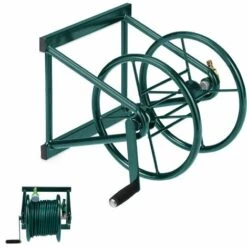 Relaxdays Dévidoir Mural, Enrouleur Pour 60m De Tuyau D’arrosage, Raccords 3/4'', Adaptateur 1/2'', Support, Acier, Vert