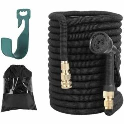 FIXKIT Tuyau D'arrosage Tuyau Flexible Tuyau D'eau Tuyau Extensible à 8 Fonctions Elastique Flexible Pour Irrigation Et Nettoyage Du Jardin Noir (30m)