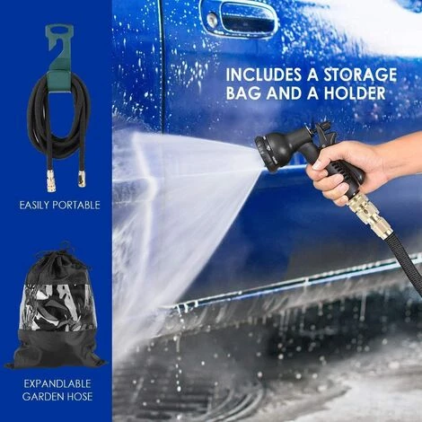 FIXKIT Tuyau D'arrosage Tuyau Flexible Tuyau D'eau Tuyau Extensible à 8 Fonctions Elastique Flexible Pour Irrigation Et Nettoyage Du Jardin Noir (30m) 7 FIXKIT Tuyau D'arrosage Tuyau Flexible Tuyau D'eau Tuyau Extensible à 8 Fonctions Elastique Flexible Pour Irrigation Et Nettoyage Du Jardin Noir (30m) – Image 5