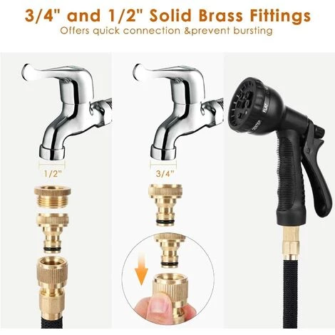 BEARSU Tuyau D'arrosage Tuyau Flexible Tuyau D'eau Tuyau Extensible à 8 Fonctions Elastique Flexible Pour Irrigation Et Nettoyage Du Jardin Noir (30m) 5 BEARSU Tuyau D'arrosage Tuyau Flexible Tuyau D'eau Tuyau Extensible à 8 Fonctions Elastique Flexible Pour Irrigation Et Nettoyage Du Jardin Noir (30m) – Image 3