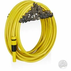 Relaxdays Porte Tuyau Arrosage Support Tuyau Arrosage Fonte Fer Motifs Roses HxlxP: 13 X 27 X 15 Cm, Bronze