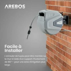 AREBOS Enrouleur De Tuyau Pivotant De 15 M - Avec Dispositif D'arrêt - Support Mural - Mécanisme Enrouleur Automatique - Gris - Gris 9 AREBOS Enrouleur De Tuyau Pivotant De 15 M - Avec Dispositif D'arrêt - Support Mural - Mécanisme Enrouleur Automatique - Gris - Gris -Tuyau d'arrosage Soldes 31824843 3