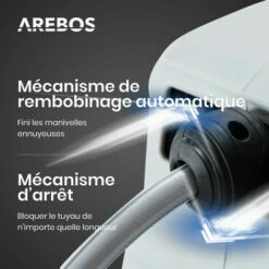 AREBOS Enrouleur De Tuyau Pivotant De 15 M - Avec Dispositif D'arrêt - Support Mural - Mécanisme Enrouleur Automatique - Gris - Gris 10 AREBOS Enrouleur De Tuyau Pivotant De 15 M - Avec Dispositif D'arrêt - Support Mural - Mécanisme Enrouleur Automatique - Gris - Gris -Tuyau d'arrosage Soldes 31824843 4