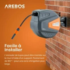 AREBOS Enrouleur De Tuyau Pivotant De 15 M - Avec Dispositif D'arrêt - Support Mural - Mécanisme D'enroulement Automatique - Orange - Orange 9 AREBOS Enrouleur De Tuyau Pivotant De 15 M - Avec Dispositif D'arrêt - Support Mural - Mécanisme D'enroulement Automatique - Orange - Orange -Tuyau d'arrosage Soldes 31824844 3