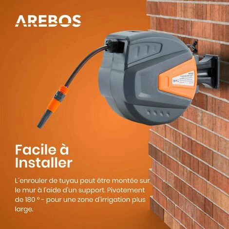 AREBOS Enrouleur De Tuyau Pivotant De 15 M - Avec Dispositif D'arrêt - Support Mural - Mécanisme D'enroulement Automatique - Orange - Orange 5 AREBOS Enrouleur De Tuyau Pivotant De 15 M - Avec Dispositif D'arrêt - Support Mural - Mécanisme D'enroulement Automatique - Orange - Orange – Image 3