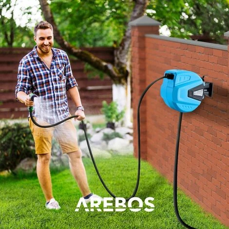 AREBOS Enrouleur De Tuyau Pivotant De 30 M - Avec Dispositif D'arrêt - Support Mural - Mécanisme D'enroulement Automatique - Bleu - Bleu 4 AREBOS Enrouleur De Tuyau Pivotant De 30 M - Avec Dispositif D'arrêt - Support Mural - Mécanisme D'enroulement Automatique - Bleu - Bleu – Image 2