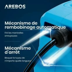AREBOS Enrouleur De Tuyau Pivotant De 30 M - Avec Dispositif D'arrêt - Support Mural - Mécanisme D'enroulement Automatique - Bleu - Bleu 10 AREBOS Enrouleur De Tuyau Pivotant De 30 M - Avec Dispositif D'arrêt - Support Mural - Mécanisme D'enroulement Automatique - Bleu - Bleu -Tuyau d'arrosage Soldes 31863923 4