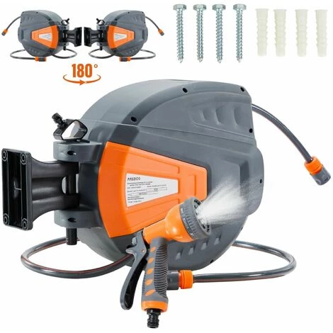 AREBOS Enrouleur De Tuyau Pivotant De 20 M - Avec Système D'arrêt - Support Mural - Mécanisme Enrouleur Automatique - Orange - Orange 3 AREBOS Enrouleur De Tuyau Pivotant De 20 M - Avec Système D'arrêt - Support Mural - Mécanisme Enrouleur Automatique - Orange - Orange