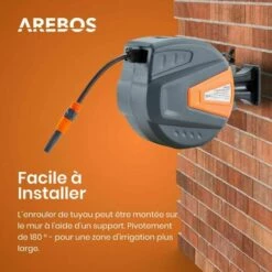 AREBOS Enrouleur De Tuyau Pivotant De 20 M - Avec Système D'arrêt - Support Mural - Mécanisme Enrouleur Automatique - Orange - Orange 9 AREBOS Enrouleur De Tuyau Pivotant De 20 M - Avec Système D'arrêt - Support Mural - Mécanisme Enrouleur Automatique - Orange - Orange -Tuyau d'arrosage Soldes 31863929 3