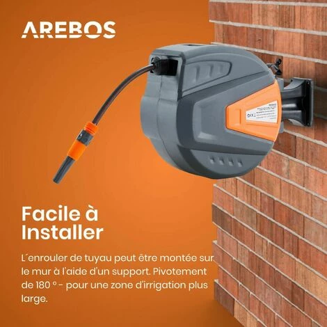 AREBOS Enrouleur De Tuyau Pivotant De 20 M - Avec Système D'arrêt - Support Mural - Mécanisme Enrouleur Automatique - Orange - Orange 5 AREBOS Enrouleur De Tuyau Pivotant De 20 M - Avec Système D'arrêt - Support Mural - Mécanisme Enrouleur Automatique - Orange - Orange – Image 3