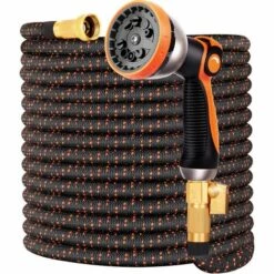 BRIDAY Tuyau D'arrosage Flexible Et Extensible, Tuyau D'arrosage De Jardin Ultra-durable 3750D, Latex à 4 Couches, Raccords En Laiton Massif De Buse 3/4" Avec Buse De Pulvérisation D'eau Professionnelle En Zinc à 10 Voies (100 Pi, Orange)