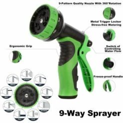 BRIDAY Tuyau D'arrosage Tuyau D'eau De 100 Pi Avec Buse De Pulvérisation à 9 Fonctions Et Raccords En Laiton Massif Durables De 3/4 Po Sans Pli Ensemble De Tuyaux Longs Rétractables Légers Et Flexibles Pour L'extérieur -Tuyau d'arrosage Soldes 34726523 5