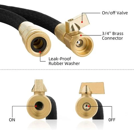 LITZEE Tuyau D'arrosage Extensible, Tuyau Rétractable Raccords De 3/4" Et 1/2" En Laiton Massif Standard UE Flexible Tuyau D'eau Avec Vanne D'arrêt Buse De Pulvérisation à 8 Fonctions,15M/50FT 6 LITZEE Tuyau D'arrosage Extensible, Tuyau Rétractable Raccords De 3/4" Et 1/2" En Laiton Massif Standard UE Flexible Tuyau D'eau Avec Vanne D'arrêt Buse De Pulvérisation à 8 Fonctions,15M/50FT – Image 4