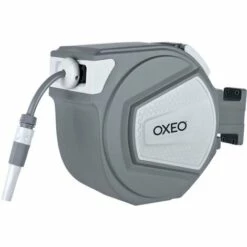 OXEO Dévidoir Mural Automatique 25 M - Tuyau D'arrosage + Enrouleur + Raccords + Robinet