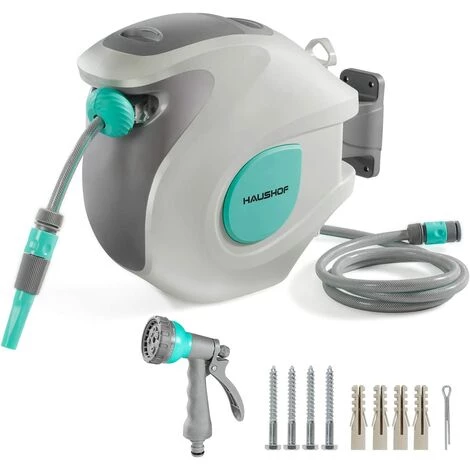 HAUSHOF Enrouleur Tuyau Arrosage, 20+2 M Avec 2 Pistolet à Eau (9 Modes De Jet Réglables),Rétractation Automatique,Pivotant à 180°,Verrouillage à Toute Longeur,Dévidoir Mural Idéal Pour Jardin,Garage 3 HAUSHOF Enrouleur Tuyau Arrosage, 20+2 M Avec 2 Pistolet à Eau (9 Modes De Jet Réglables),Rétractation Automatique,Pivotant à 180°,Verrouillage à Toute Longeur,Dévidoir Mural Idéal Pour Jardin,Garage