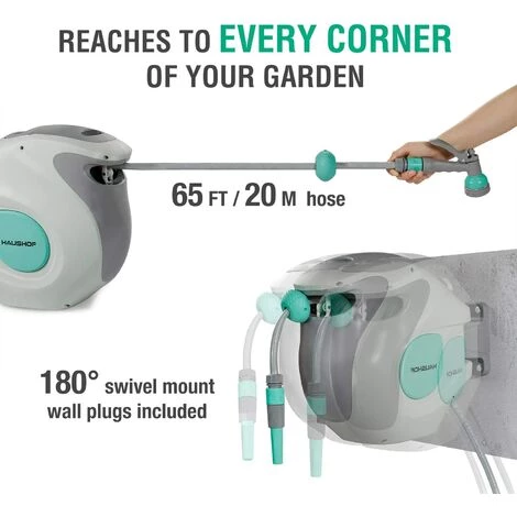 HAUSHOF Enrouleur Tuyau Arrosage, 20+2 M Avec 2 Pistolet à Eau (9 Modes De Jet Réglables),Rétractation Automatique,Pivotant à 180°,Verrouillage à Toute Longeur,Dévidoir Mural Idéal Pour Jardin,Garage 4 HAUSHOF Enrouleur Tuyau Arrosage, 20+2 M Avec 2 Pistolet à Eau (9 Modes De Jet Réglables),Rétractation Automatique,Pivotant à 180°,Verrouillage à Toute Longeur,Dévidoir Mural Idéal Pour Jardin,Garage – Image 2