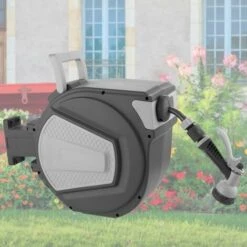 BETTER MAISON Support De Bobine De Tuyau D'eau De Jardin Rétractable Fixé Au Mur, Enrouleur De Tuyau D'arrosage, 20 Mètres De Tuyau, Noir Gris - Noir -Tuyau d'arrosage Soldes 40240760 4