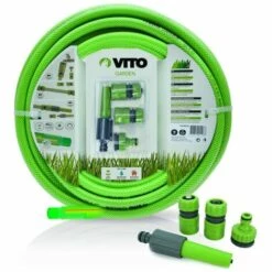 VITO GARDEN Kit D'arrosage Jardin 19mm VITOGARDEN 25m PVC Renforcé Avec Lance Multi Jet+ 2 Raccords Auto+ Nez De Robinet