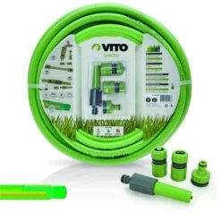 VITO GARDEN Tuyau Arrosage Jardin 20 Mètres 15mm VITO PVC Renforcé Lance Multi Jet +2 Raccords + Nez De Robinet