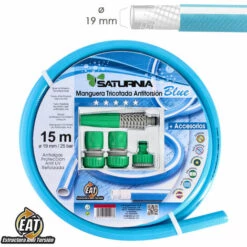 AFT Tuyau Tricoté Bleu Sans Torsion Ø 19 Mm. Rouleau 15 Mètres Avec Accessoires