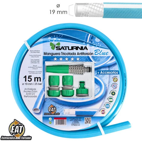 AFT Tuyau Tricoté Bleu Sans Torsion Ø 19 Mm. Rouleau 15 Mètres Avec Accessoires 3 AFT Tuyau Tricoté Bleu Sans Torsion Ø 19 Mm. Rouleau 15 Mètres Avec Accessoires
