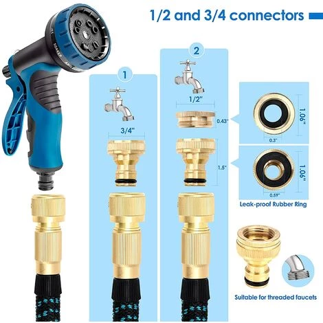BLEOSAN 30m Tuyau Arrosage Extensible Bleu 100ft Tuyau D’arrosage Retractable Avec Support Et Pistolet Arrosage 9 Fonctions Raccords En Laiton 6 BLEOSAN 30m Tuyau Arrosage Extensible Bleu 100ft Tuyau D’arrosage Retractable Avec Support Et Pistolet Arrosage 9 Fonctions Raccords En Laiton – Image 4