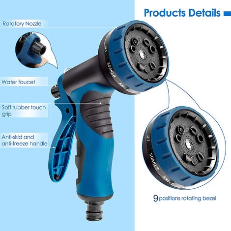 BLEOSAN 30m Tuyau Arrosage Extensible Bleu 100ft Tuyau D’arrosage Retractable Avec Support Et Pistolet Arrosage 9 Fonctions Raccords En Laiton 7 BLEOSAN 30m Tuyau Arrosage Extensible Bleu 100ft Tuyau D’arrosage Retractable Avec Support Et Pistolet Arrosage 9 Fonctions Raccords En Laiton – Image 5