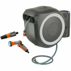 GARDENA Dévidoir Automatique Mural RollUp L 30m + Pistolet-arrosoir Multijet (18627-33)